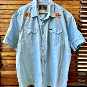 Howler Brothers Western Style Light Blue “Beach Blooms” Embroidered Men's Shirt